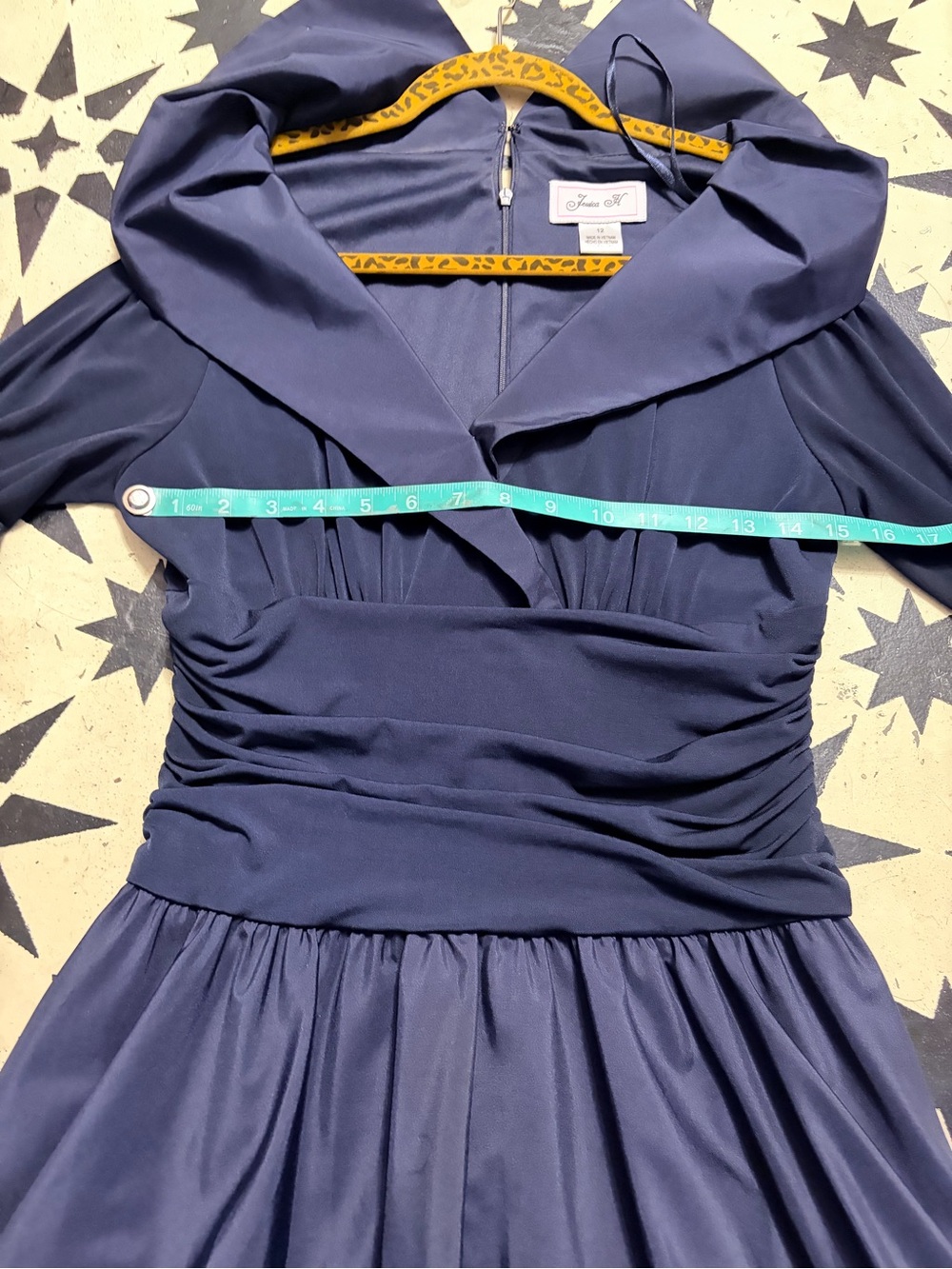 Jessica Navy Midi Dress with Rouched Waist - Picture 5 of 6